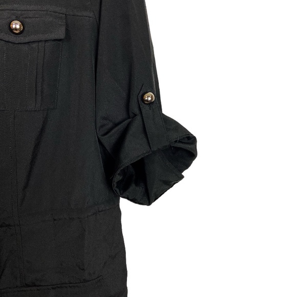 ECI New York Black Dress Size 12 Roll-Tab Sleeves - Picture 4 of 7